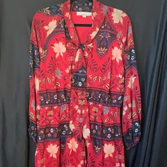 LOFT Red and Purple Floral Dress - Picture 2 of 8